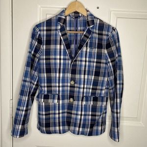 J. CREW Crewcuts BLUE PLAID LUDLOW JACKET 14 BOYS